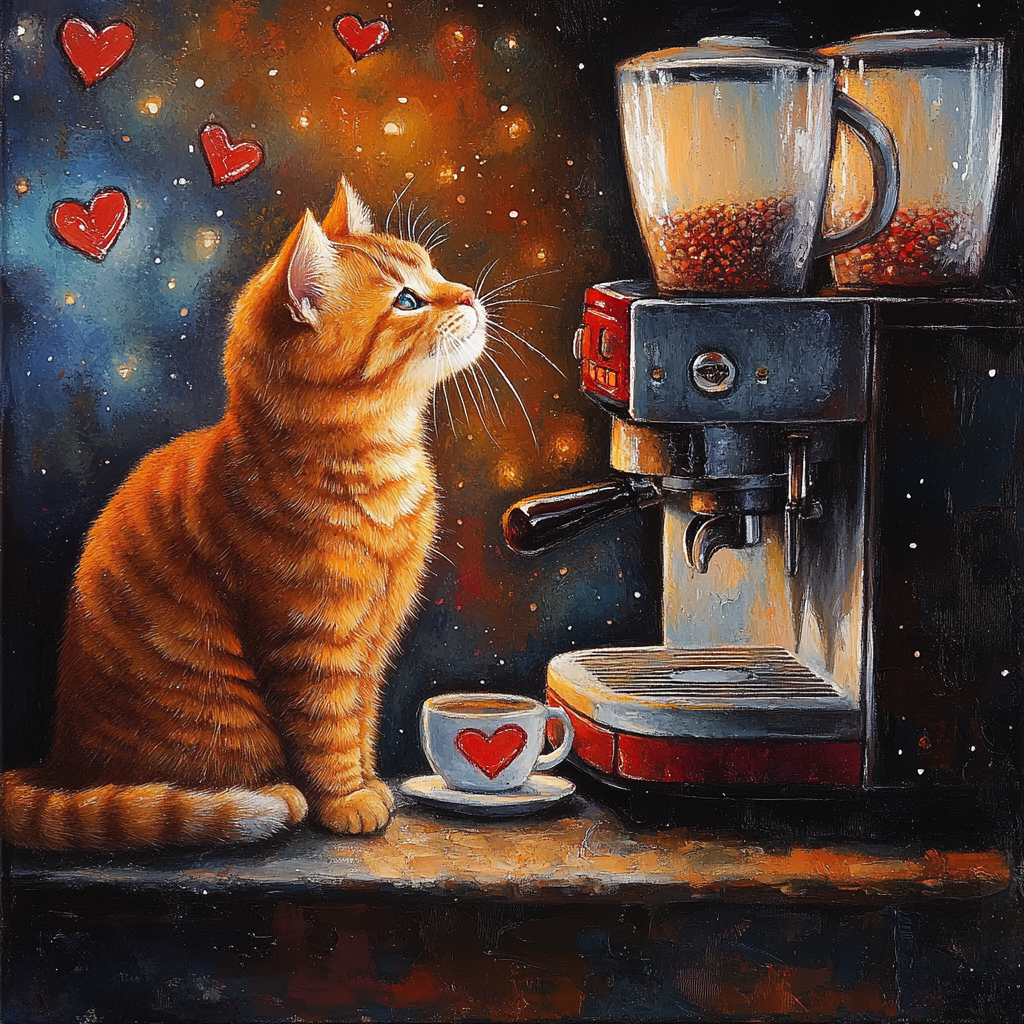 De kat werd eigenaar van de koffiemachine